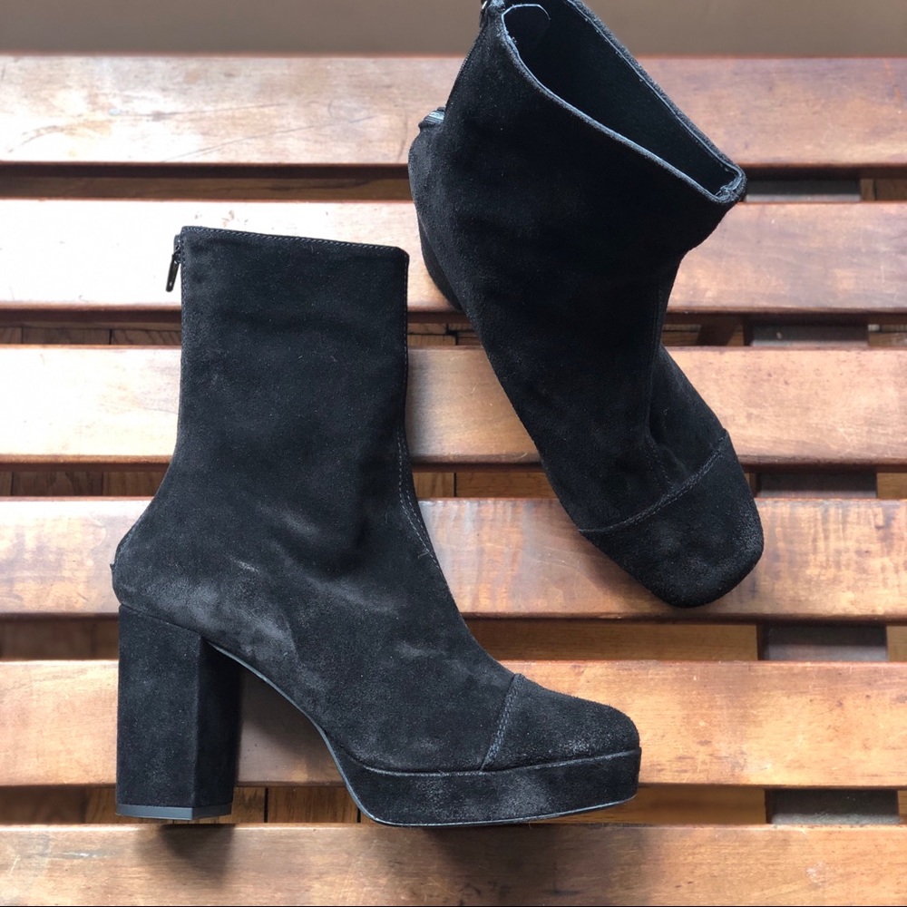 Free People Black Suede Platform Booties 7